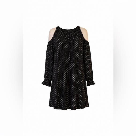 Flirty Black Polka Dot Cold Shoulder Mini Dress - Picture 2 of 11